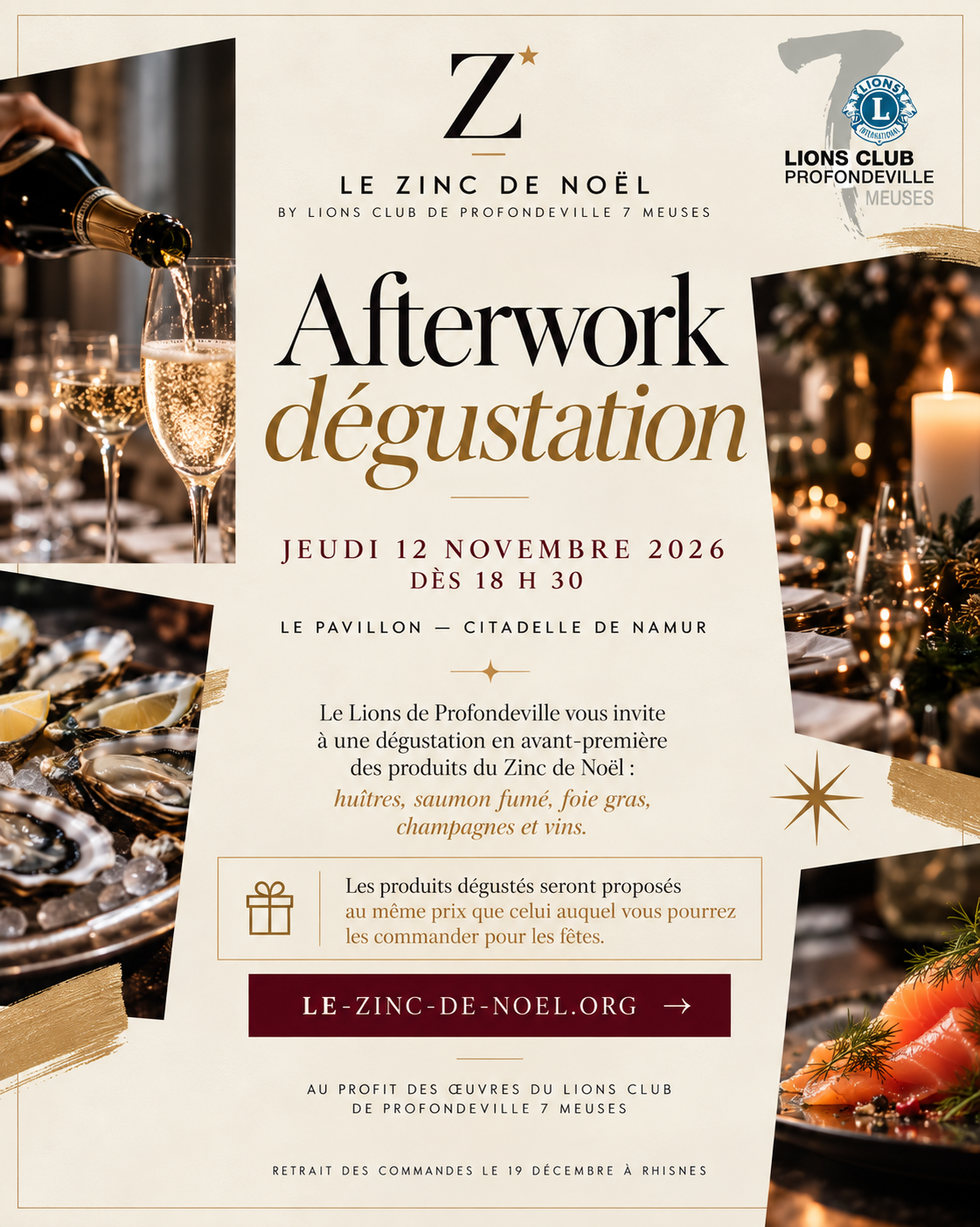 Flyer Afterwork dégustation — jeudi 12 novembre 2026, dès 18 h 30, Le Pavillon, Citadelle de Namur